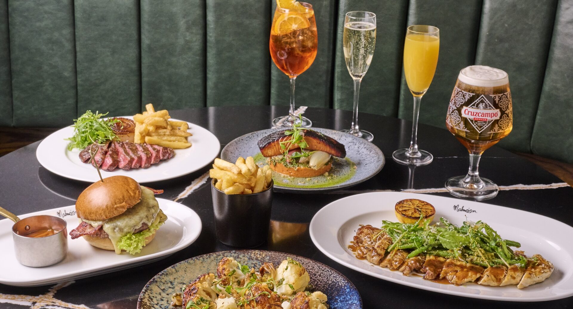 Three drinks and some starters and mains from the Malmaison A La Carte menu