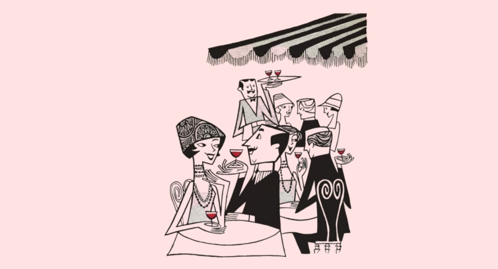 Cartoon image of people sitting at an outdoor café.