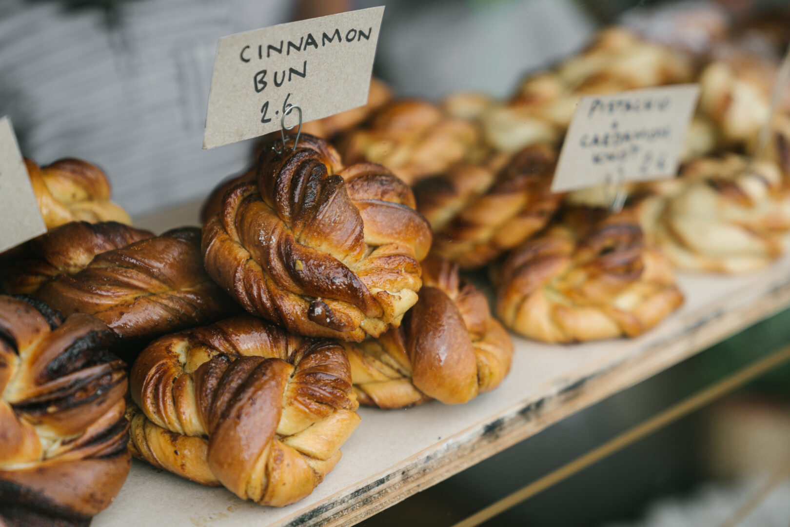 A pile of Cinnamon buns at Twelve Triangles