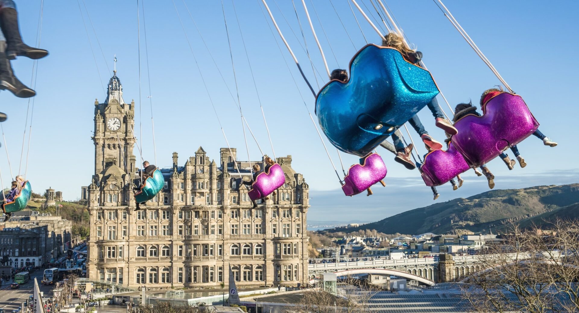Edinburgh Christmas Star Flyer - overlooking Edinburgh from seat on Fairground ride
