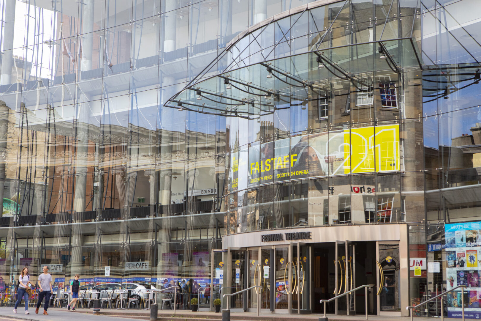 Exterior of glass fronted building.