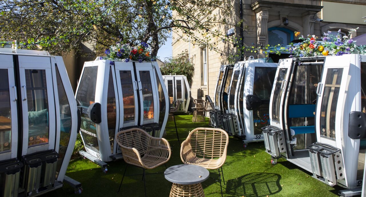 Gondolas in garden, Maclarens on the Corner