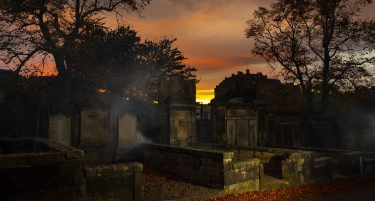 Greyfrairs Graveyard sunset and fog