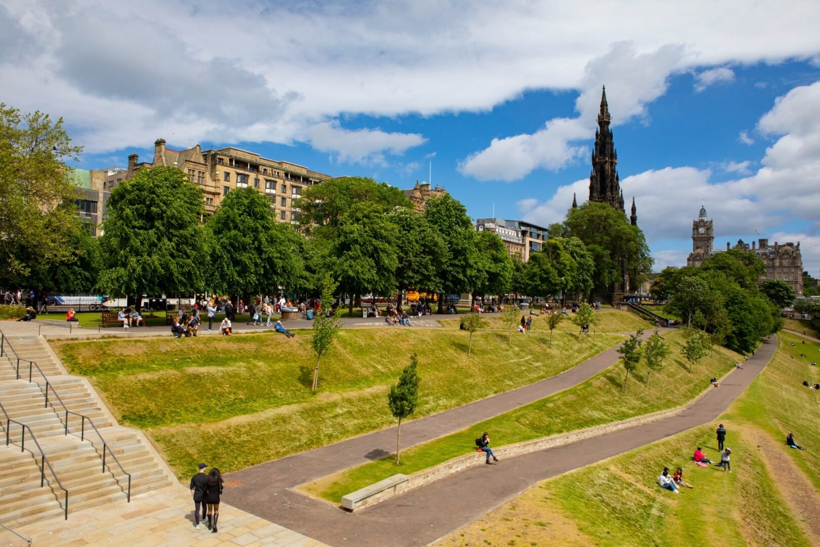 A panoramic view of Princes Street Gardens
