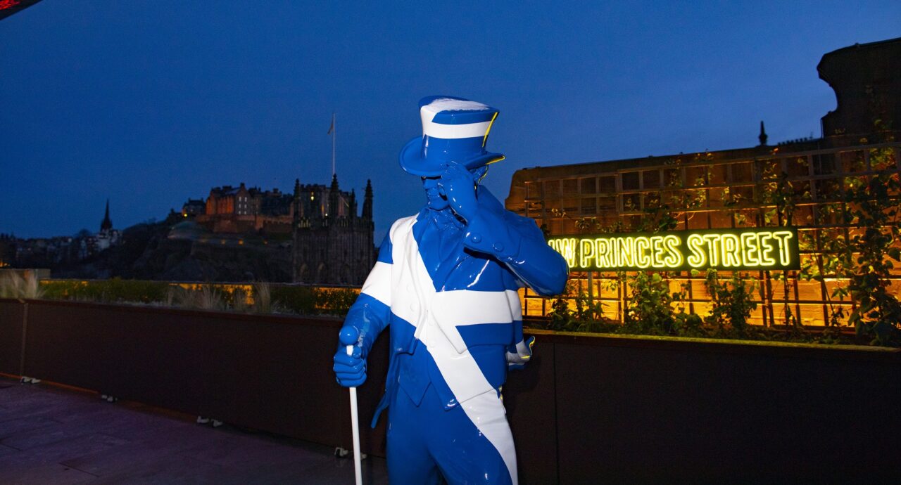 Night time rooftop view of Castle from Johnnie Walker building