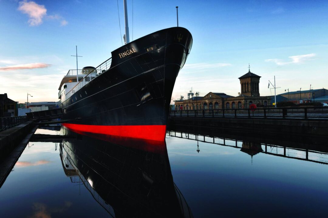 An exterior view of the hull of Fingal, berthed at the Port of Leith. ,© Jeremy Rata