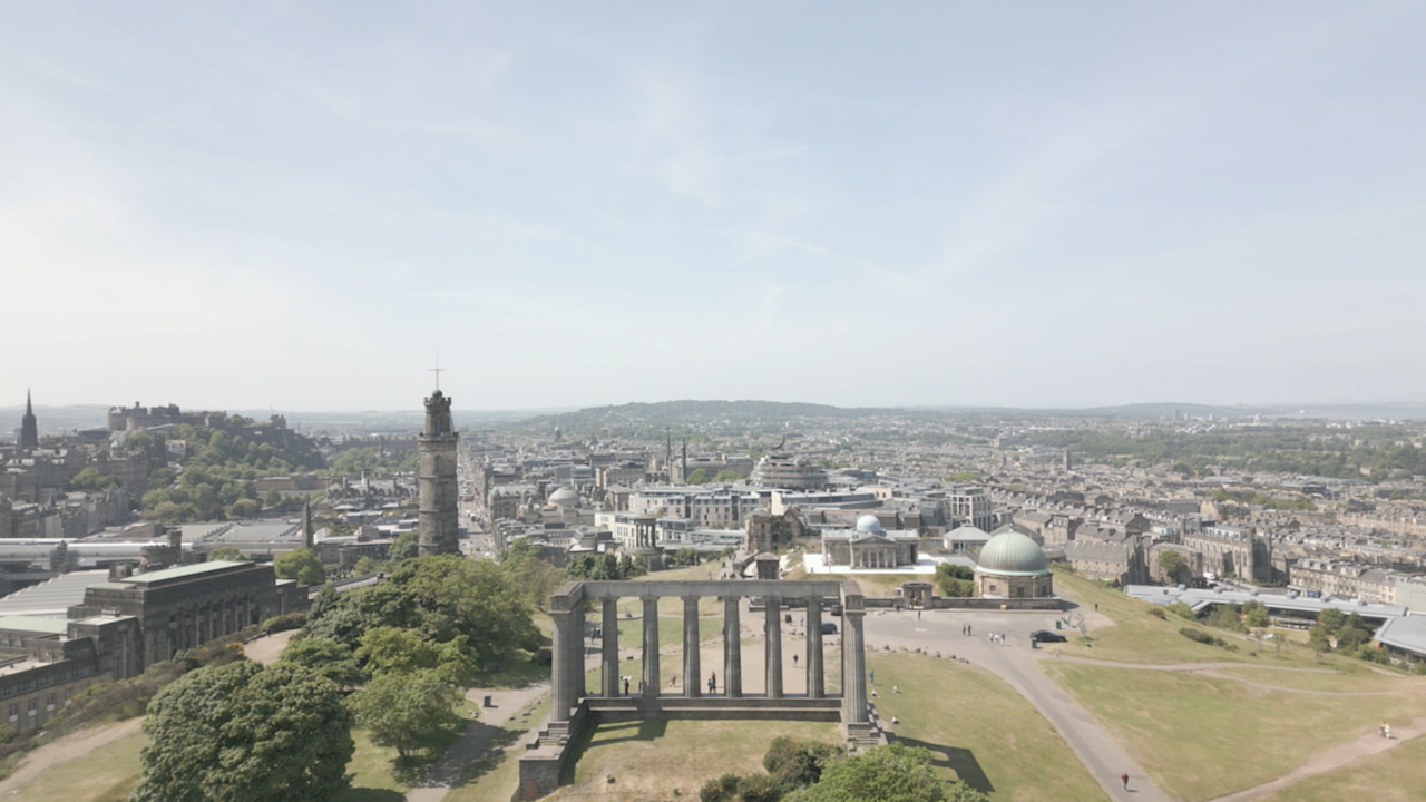 Drone view of Calton Hill, National Monument and City Observatory
